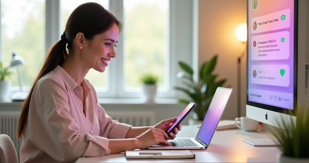 Mulher empreendedora usando o direct do Instagram para fazer vendas no celular 