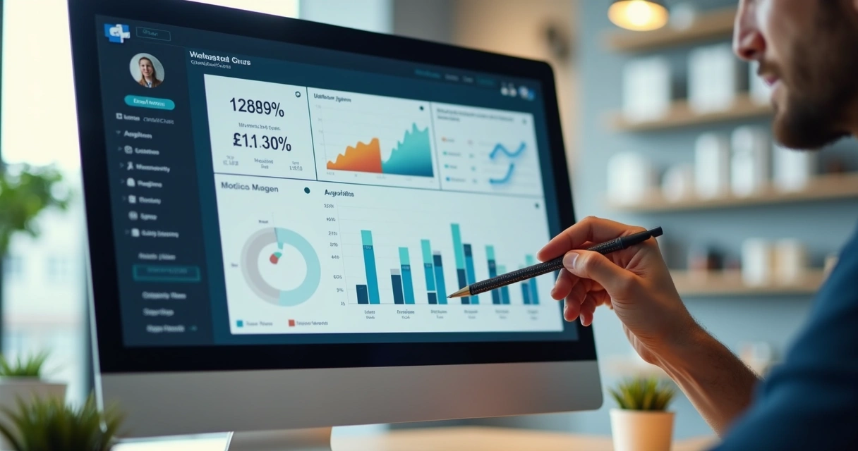 Tela de computador exibindo sistema de vendas moderno 