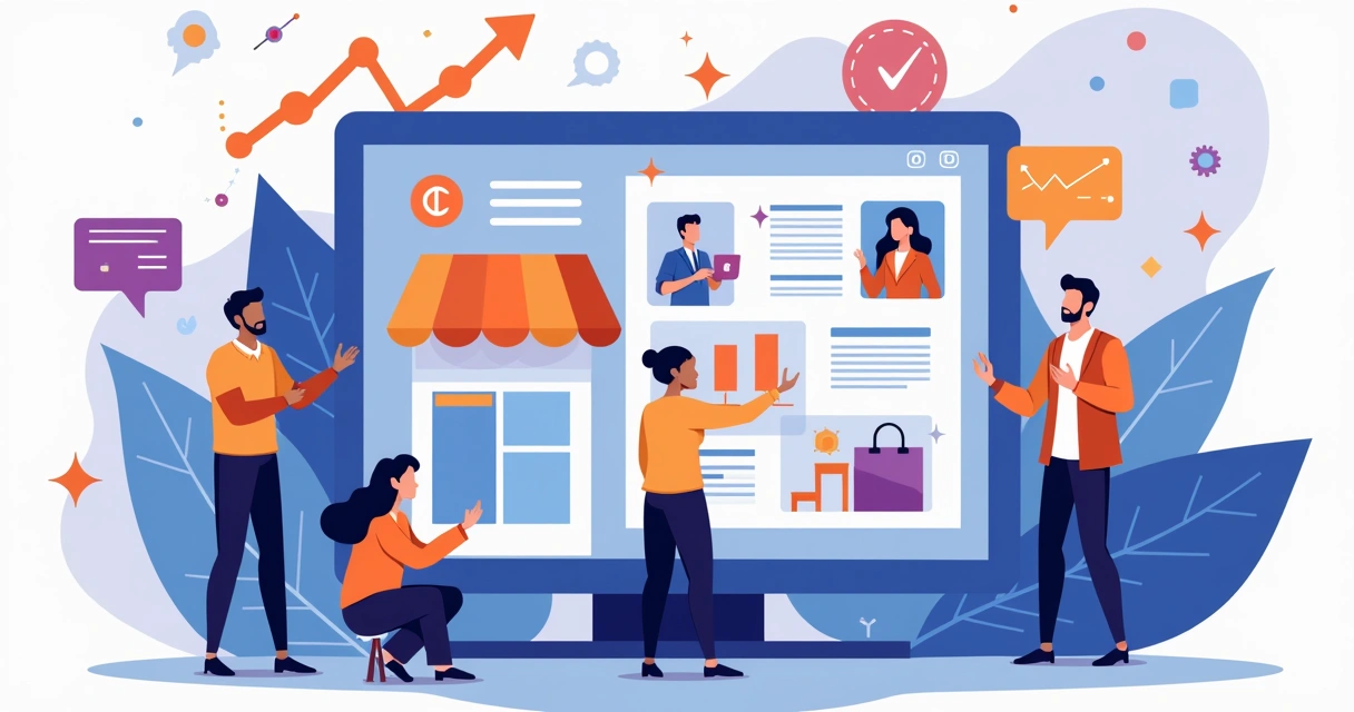 Loja virtual B2B com vendedores e clientes interagindo online