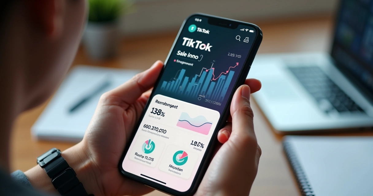 Homem mostrando vendas no aplicativo TikTok em smartphone 