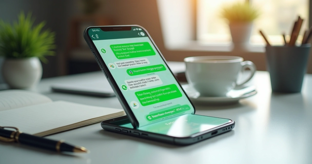 Celular com tela de aplicativo de mensagens aberto exibindo conversa de vendas automatizadas no WhatsApp 