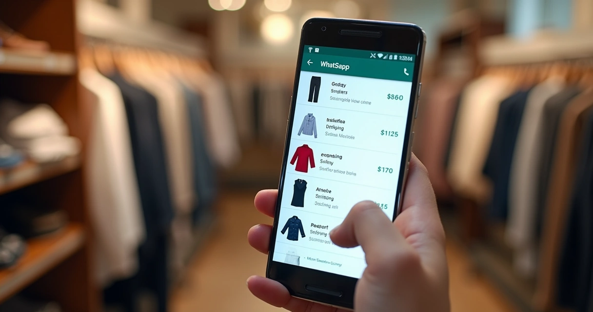 WhatsApp exibindo catálogo de loja de roupas 