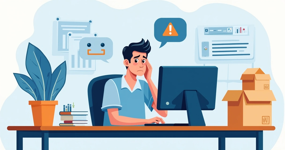 Vendedor estressado olhando para computador
