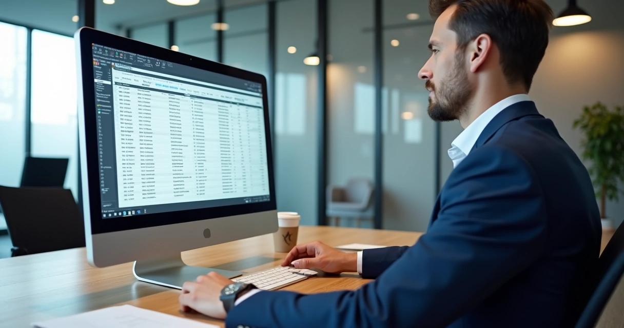 Profissional de vendas analisando uma lista de empresas B2B em seu computador 