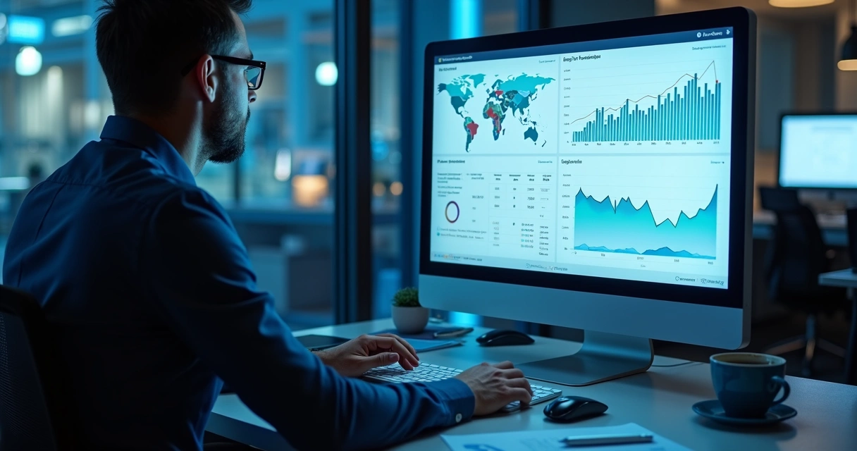 Profissional de vendas analisando dashboard de prospecção B2B