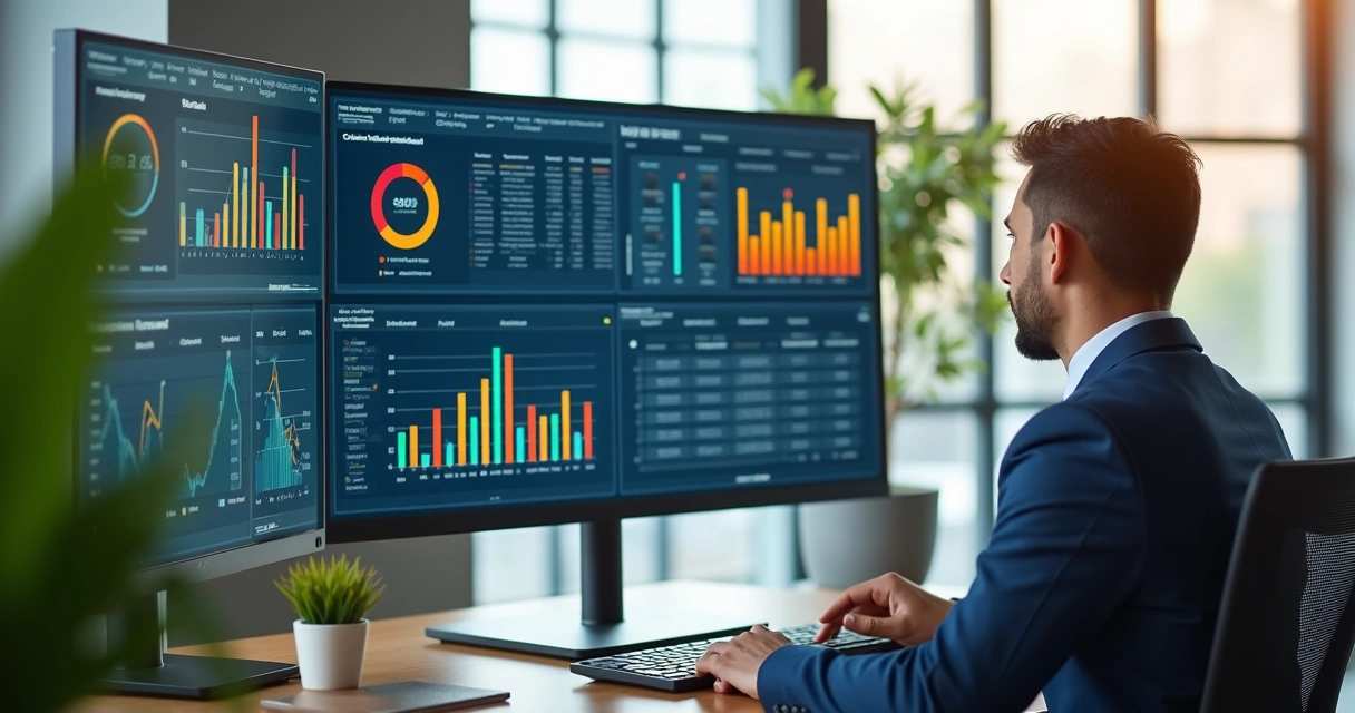 Vendedor analisando relatório de desempenho em tela de computador 