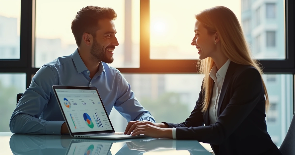 Vendedor em reunião aplicando técnicas de PNL com cliente em ambiente corporativo moderno 