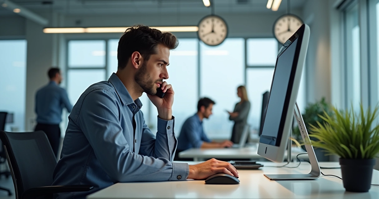 Vendedor ao telefone em ambiente moderno de escritório 