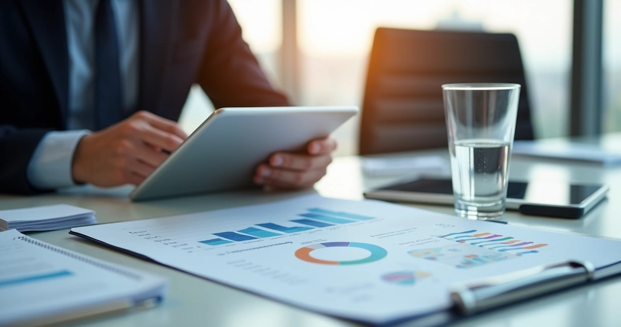 Vendedor B2B em reunião avaliando informações de lead qualificado 