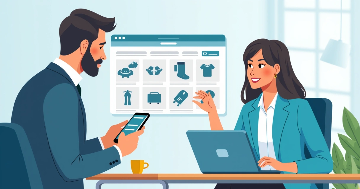 Vendedor usando catálogo digital no celular com pedidos organizados