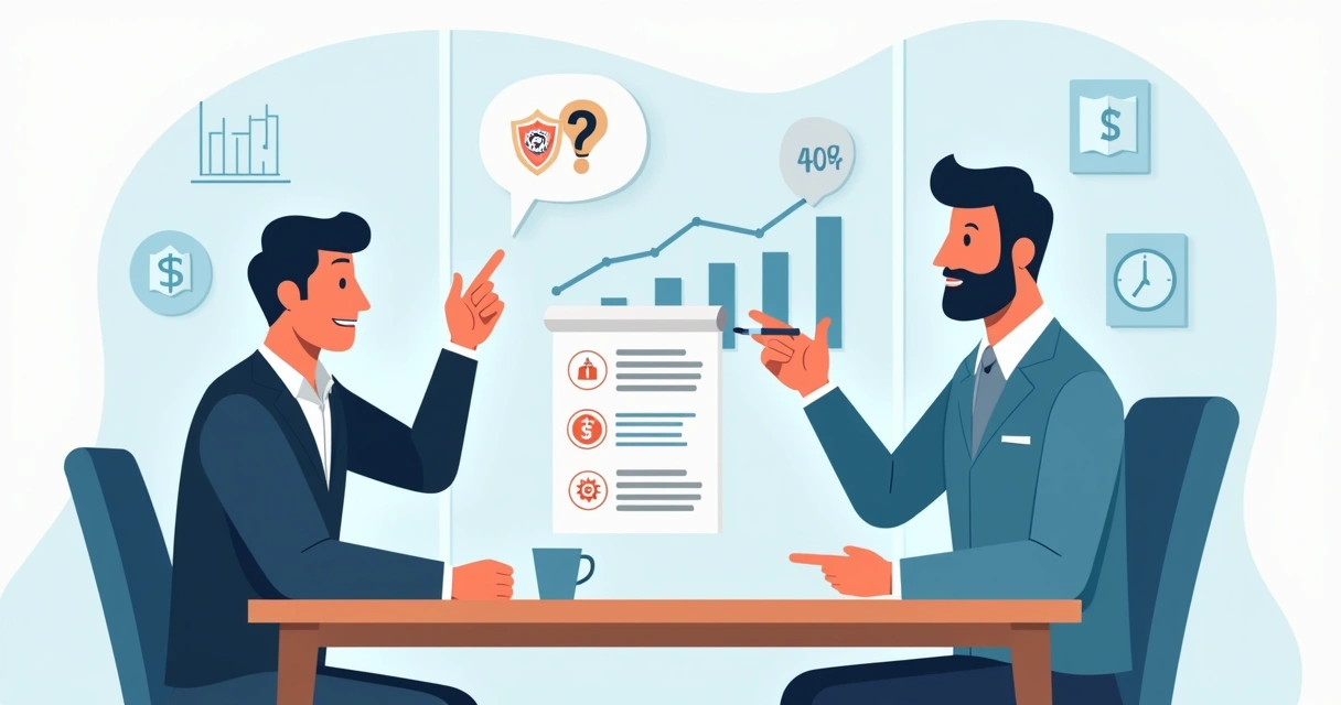 Vendedor negociando com cliente que pede desconto em reunião de negócios 