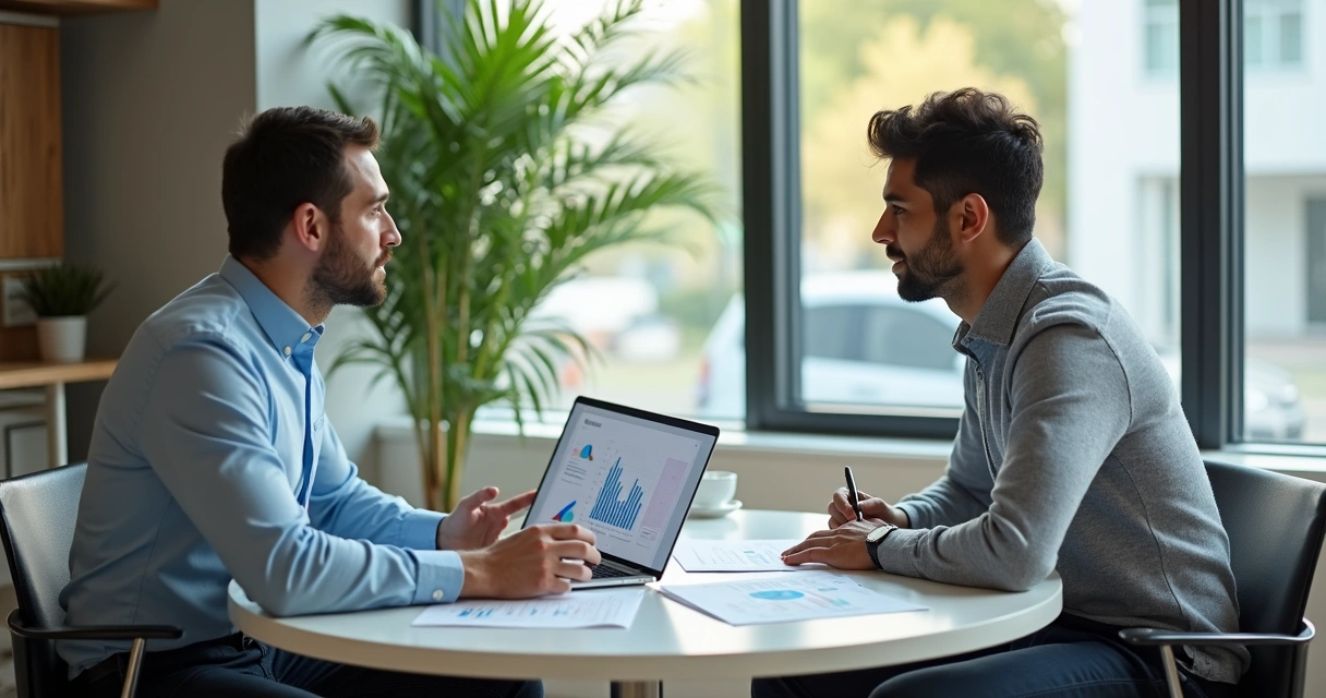 Vendedor online recebendo orientação financeira de uma consultora 
