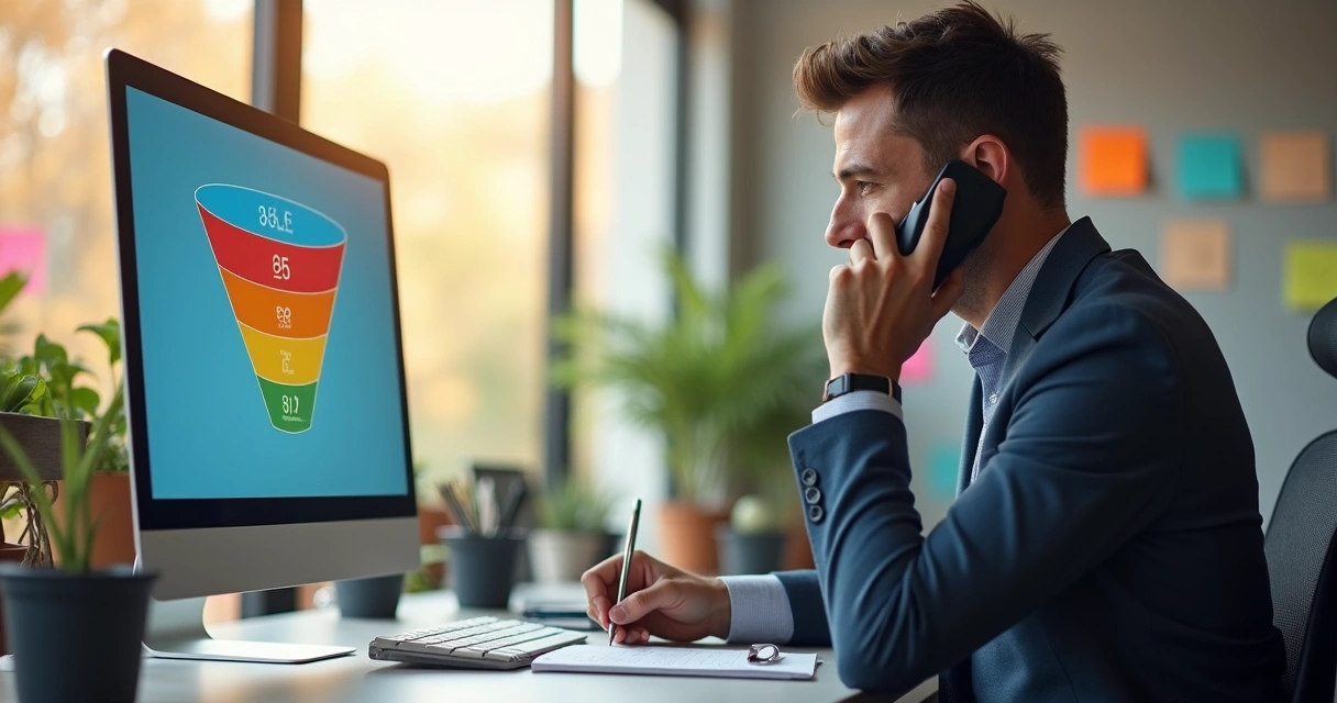 Vendedor em ligação anotando próxima reunião em agenda 