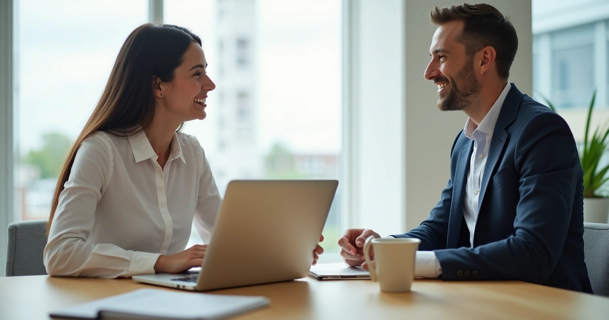 Vendedor conversando com cliente de maneira aberta e amigável