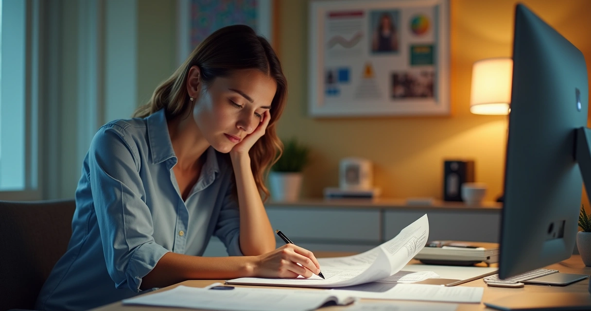 Vendedor apreensivo revendo erros de precificação no computador