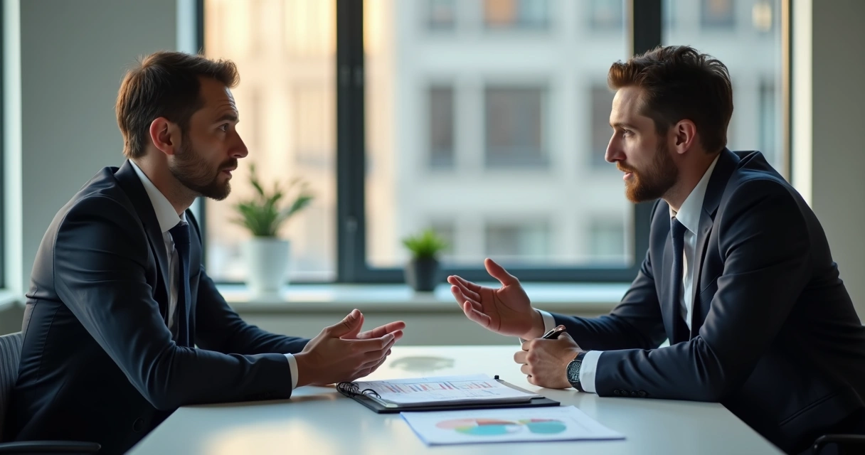 Vendedor escutando atentamente cliente em reunião profissional 