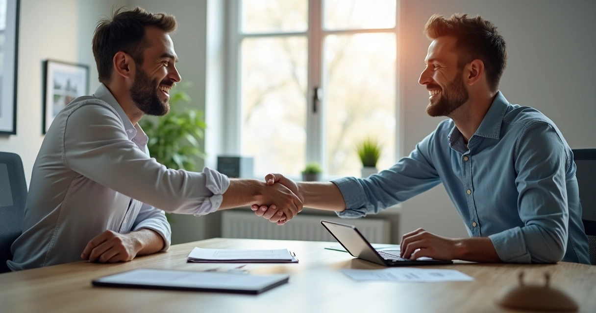 Vendedor apertando a mão de cliente ao fechar negócio 