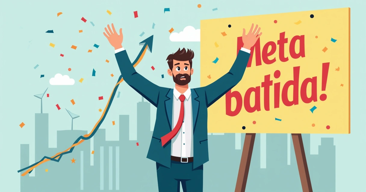 Vendedor comemorando após atingir meta de vendas 