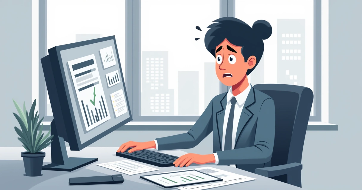 Vendedor olhando frustrado para tela do computador 