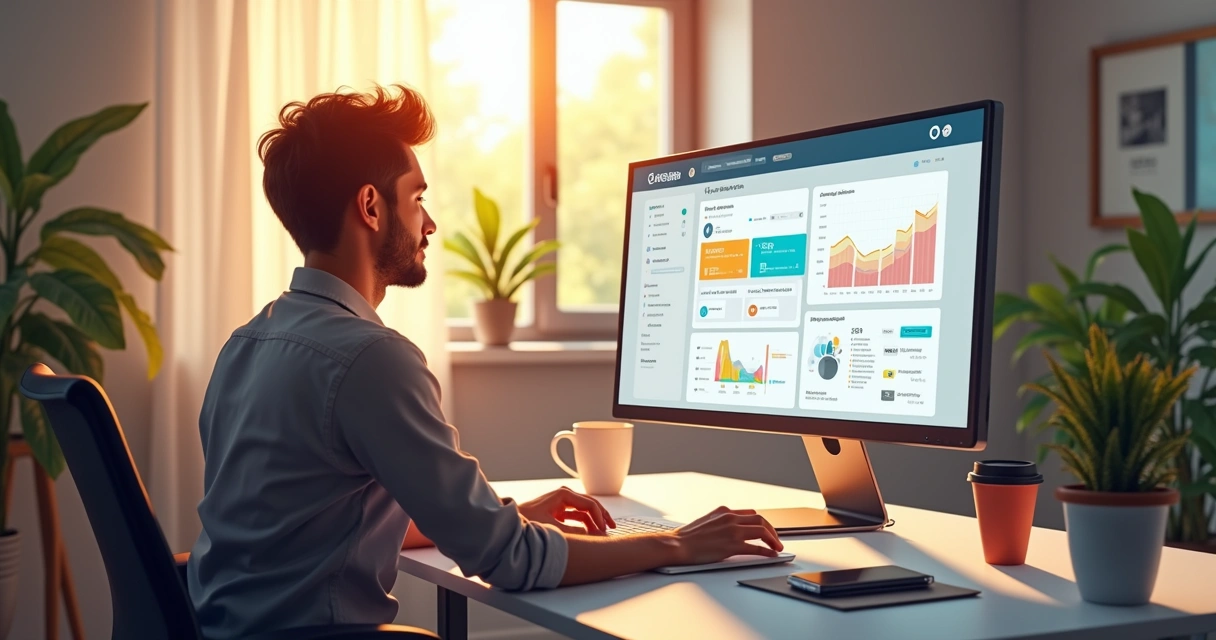 Vendedor gerenciando painel de marketplace em computador