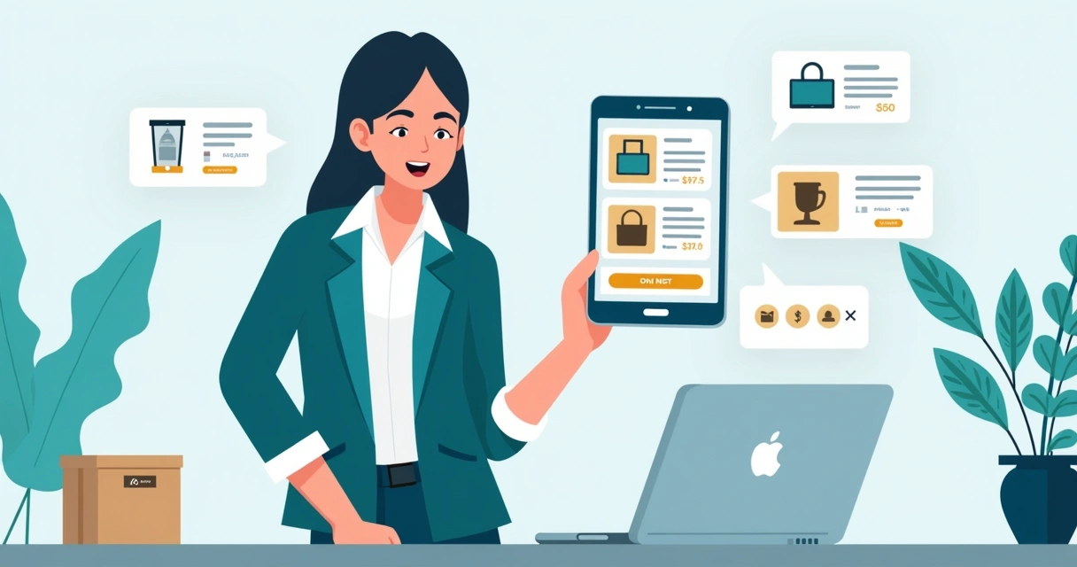Vendedor compartilhando catálogo e link de pedidos no celular