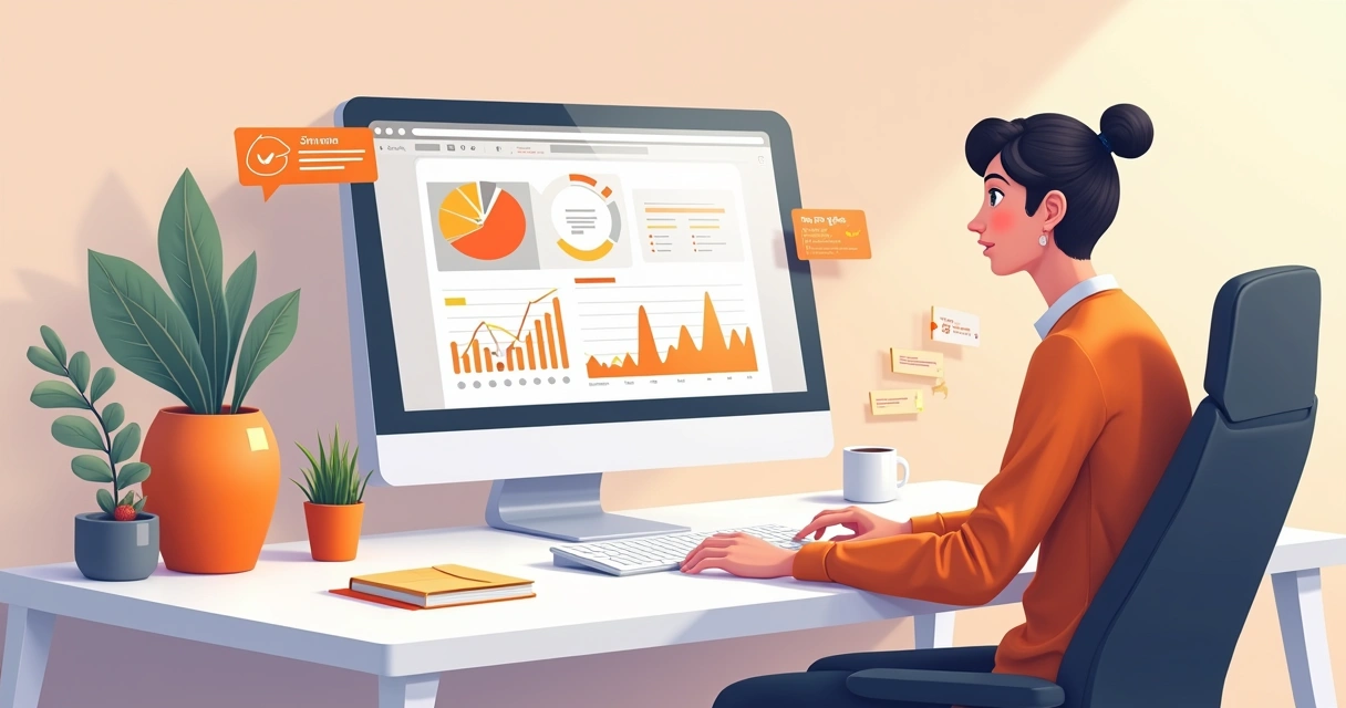 Vendedor observando tela de computador com gráficos e taxas de pedidos Shopee 