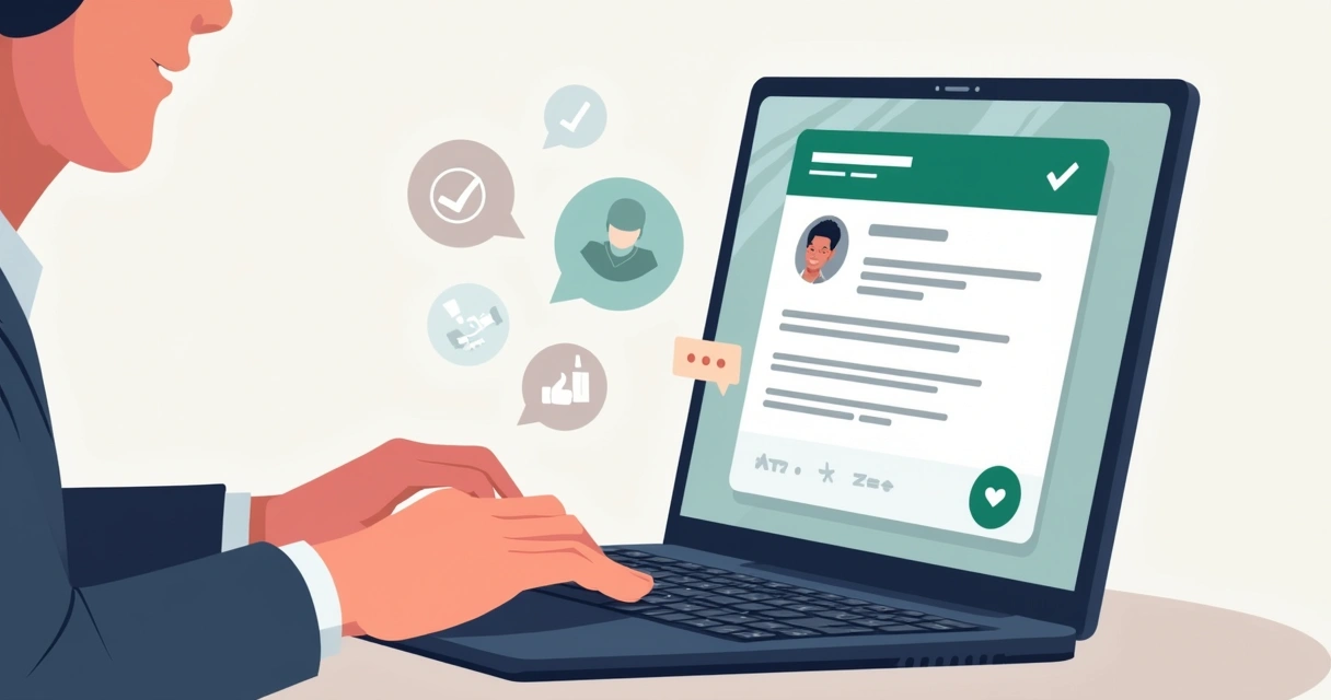 Atendente enviando mensagem personalizada para cliente em notebook 