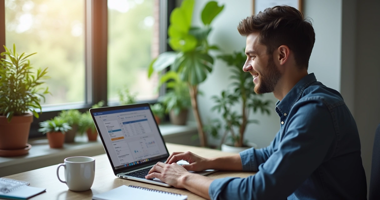 Vendedor digitando mensagem personalizada em notebook com CRM aberto