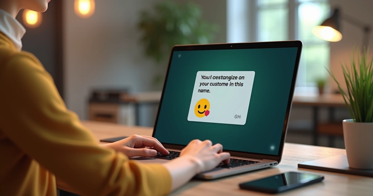 Image 2: Pessoa em mesa de escritório, digitando mensagem personalizada no WhatsApp, notebook ao lado. 