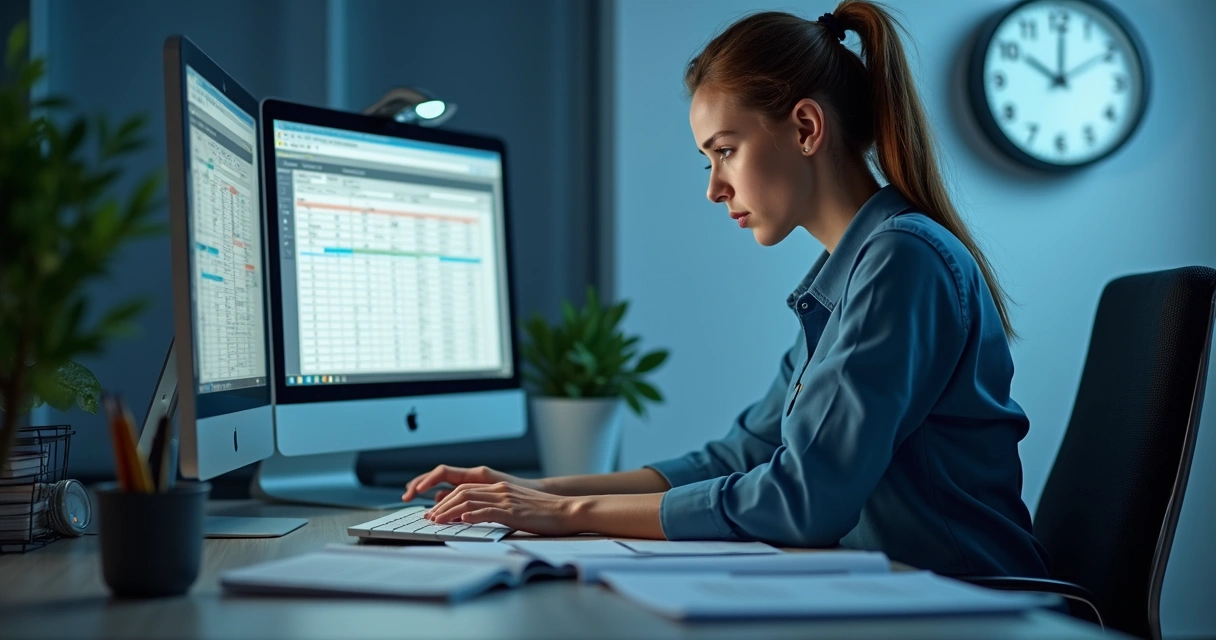 Vendedor digitando dados em planilha no escritório 