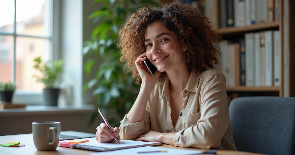Vendedor realizando prospecção ativa por telefone com anotações na mesa 