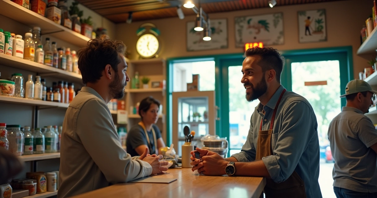 Representante comercial conversando com varejista local 