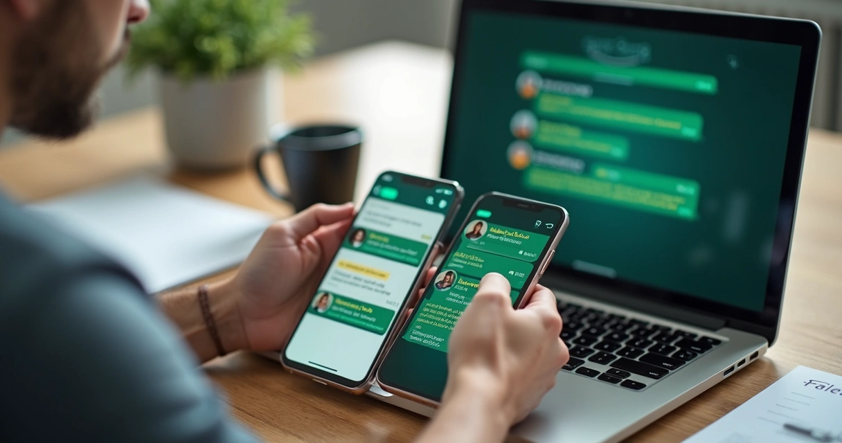 Vendedor revisando mensagens de clientes e próximos passos no WhatsApp 