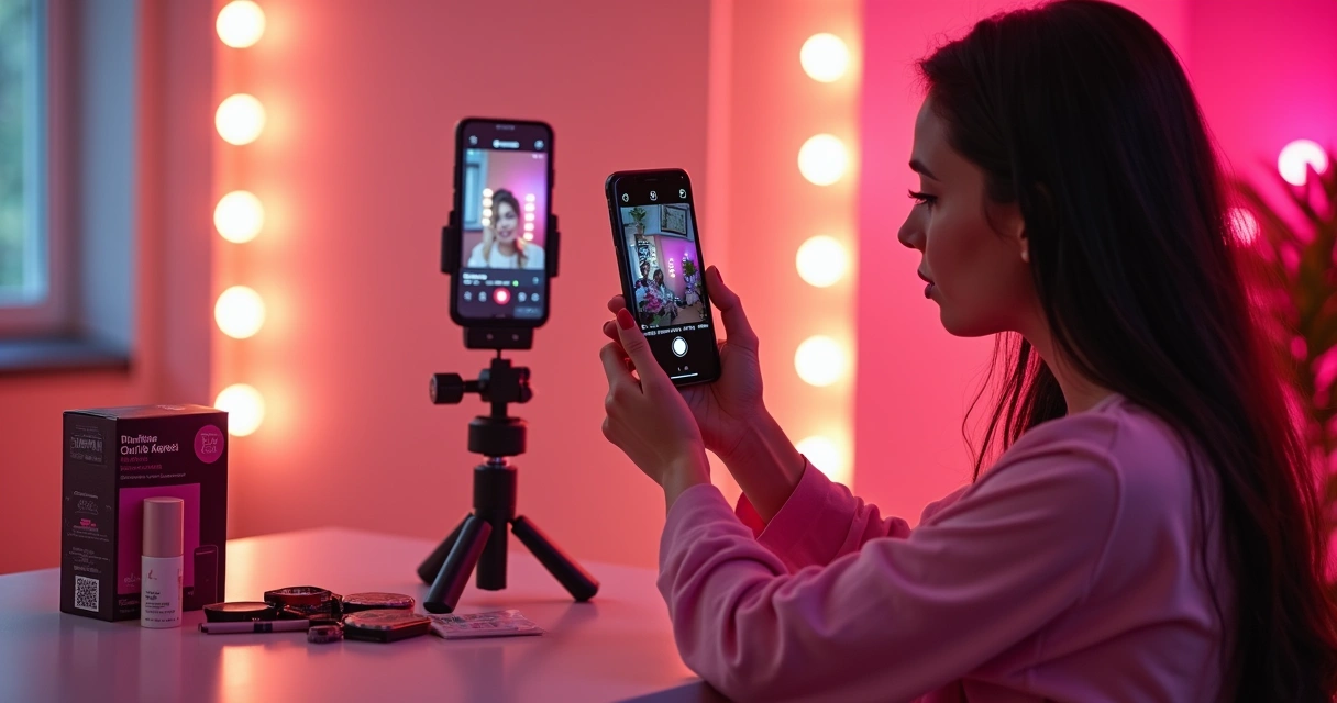 Criadora exibindo produtos em vitrine virtual do TikTok Shop 