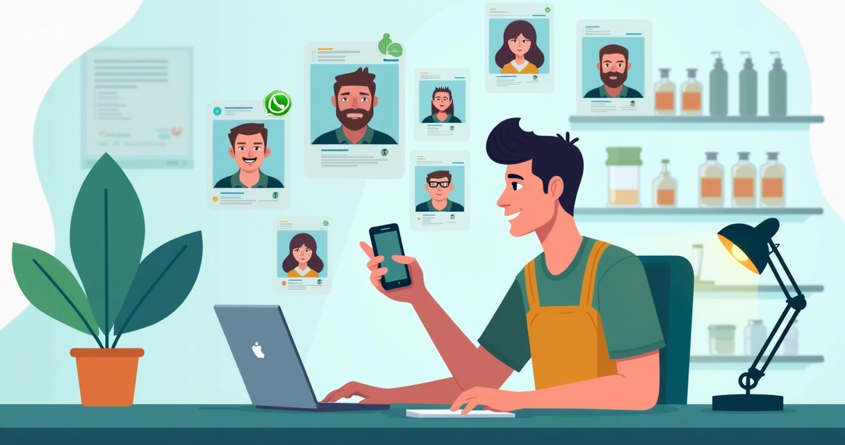 Vendedor usando catálogo digital no celular para atender via WhatsApp