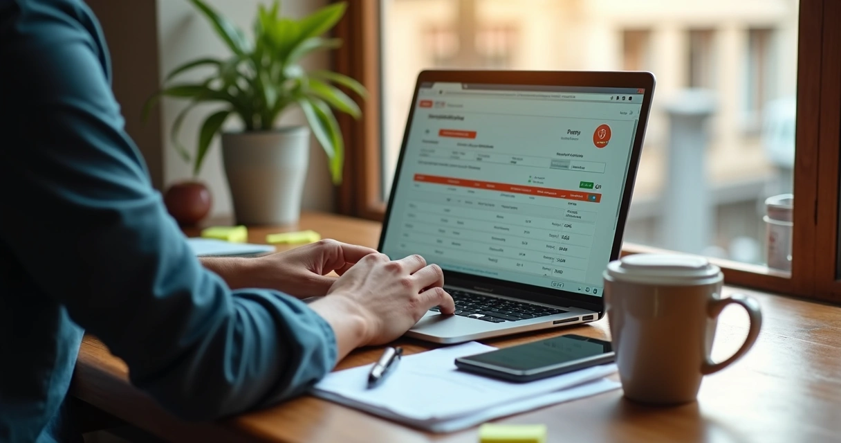 Pessoa usando computador para emitir nota fiscal com tela de sistema ERP aberta 