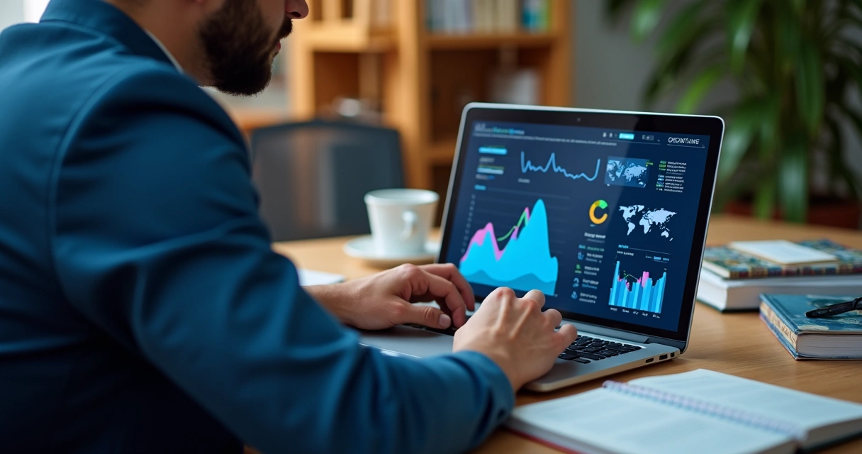 Vendedor usando software de inteligência de dados 