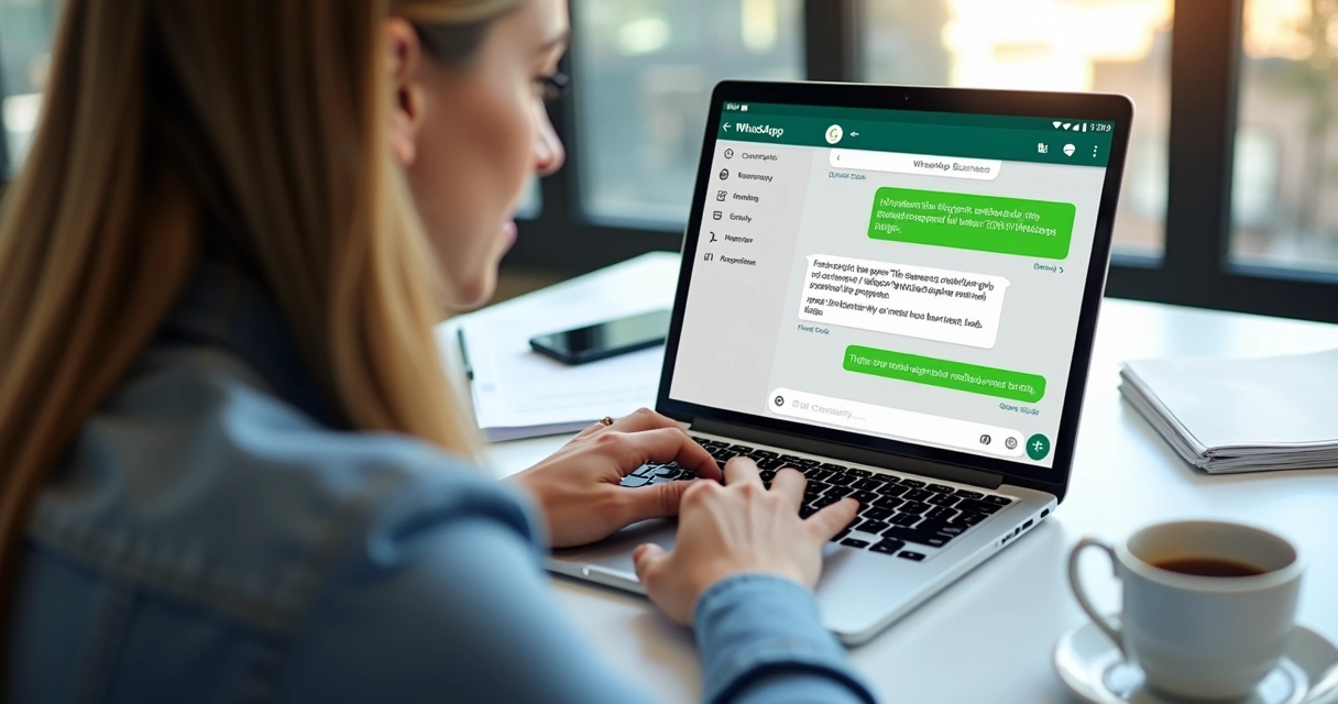 Pessoa digitando mensagem de follow-up B2B no WhatsApp no computador 