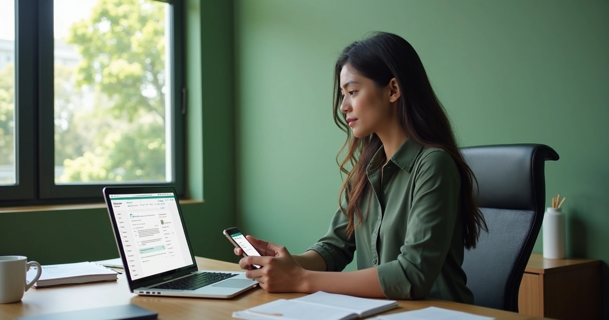Vendedor olhando CRM e WhatsApp no celular 