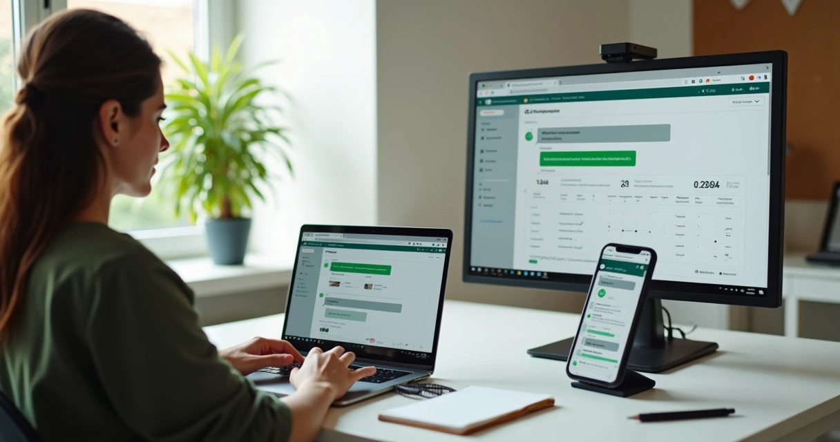Profissional de vendas remotas usando WhatsApp no notebook 