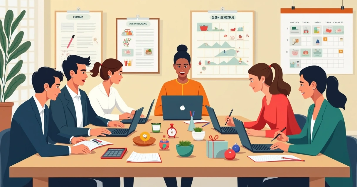 Vendedores analisando diferentes produtos em uma mesa