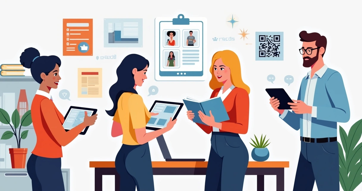 Equipe de vendedores usando catálogos digitais personalizados 