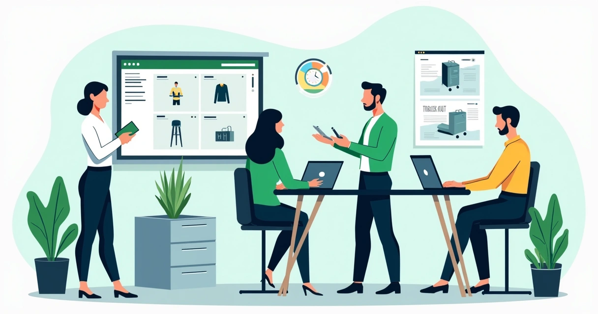 Vendedores usando catálogo digital e sistema de pedidos B2B