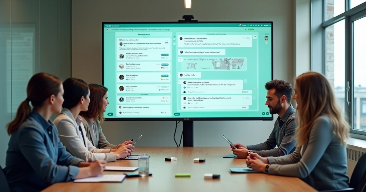 Time de vendas analisando dados de WhatsApp em sala de reunião 