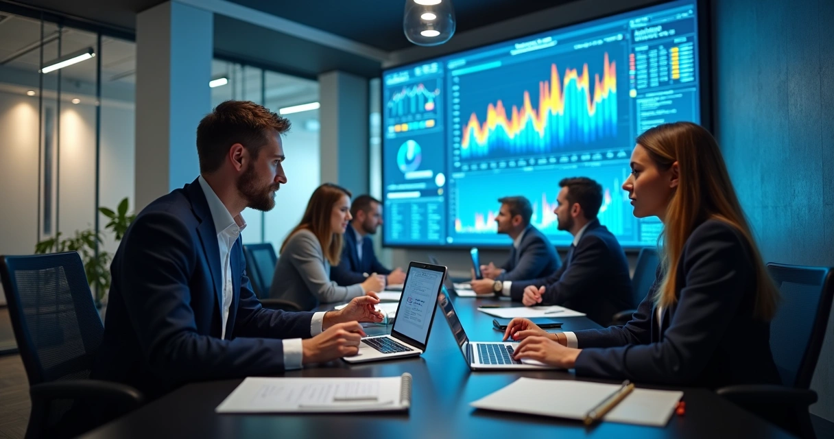 Colegas analisando gráficos de vendas em marketplace 
