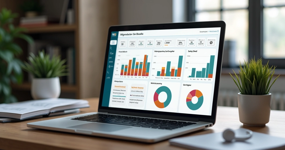 Venda de infoprodutos em notebooks com gráficos de vendas 