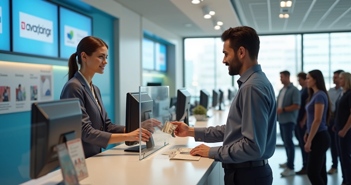 Persona realizando una consignación en la ventanilla de un banco 
