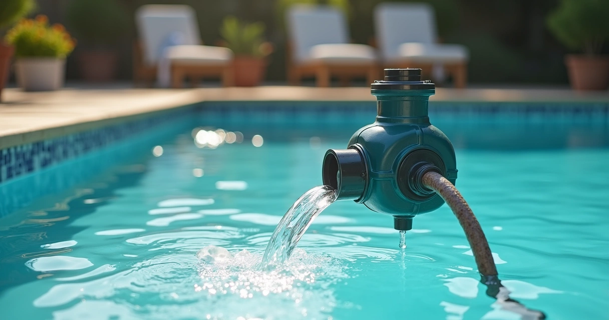 Venturi pump draining water from a backyard pool 