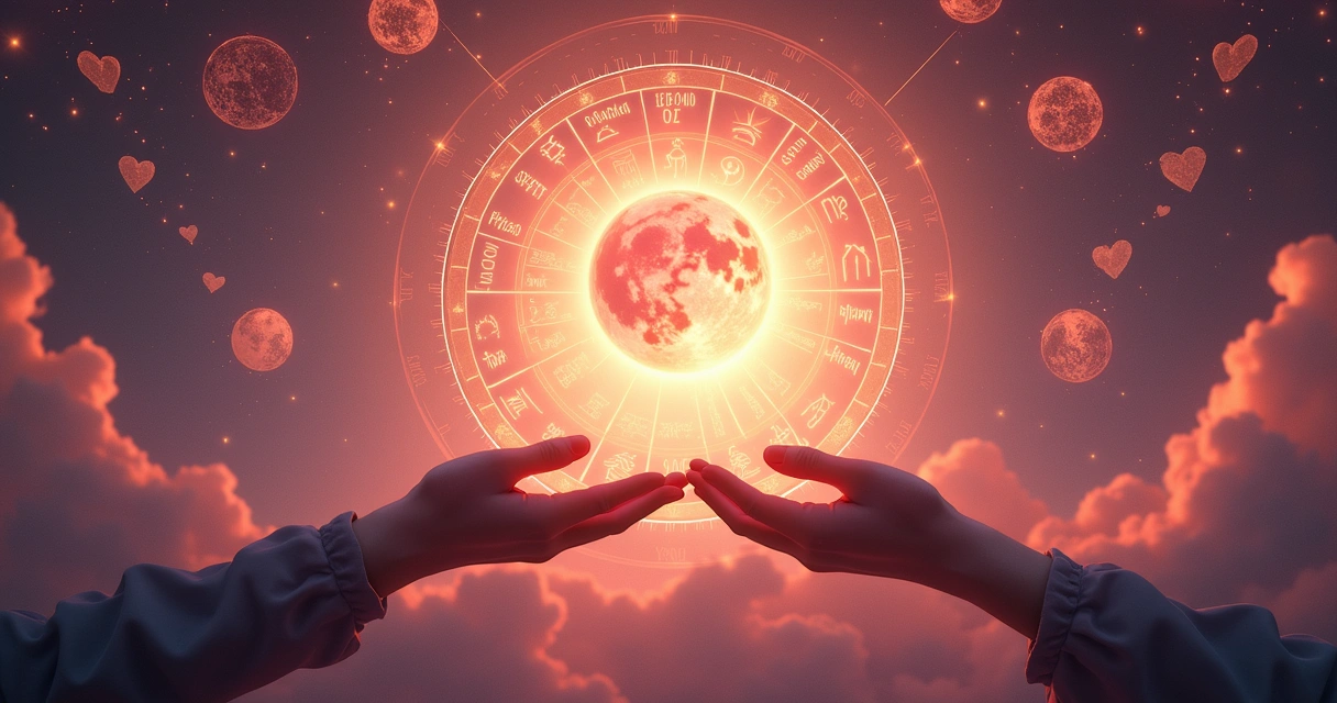 Planeta Vênus iluminado em meio a mapas astrais e símbolos de coração