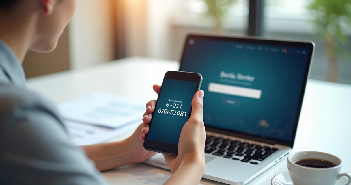 Pessoa usando celular para código de autenticação bancária